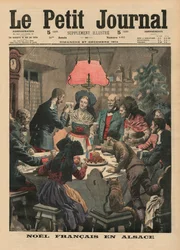 Natal francês na Alsácia, ilustração da capa do &39;Le Petit Journal&39;, suplemento ilustrado, 27 de dezembro de 1914